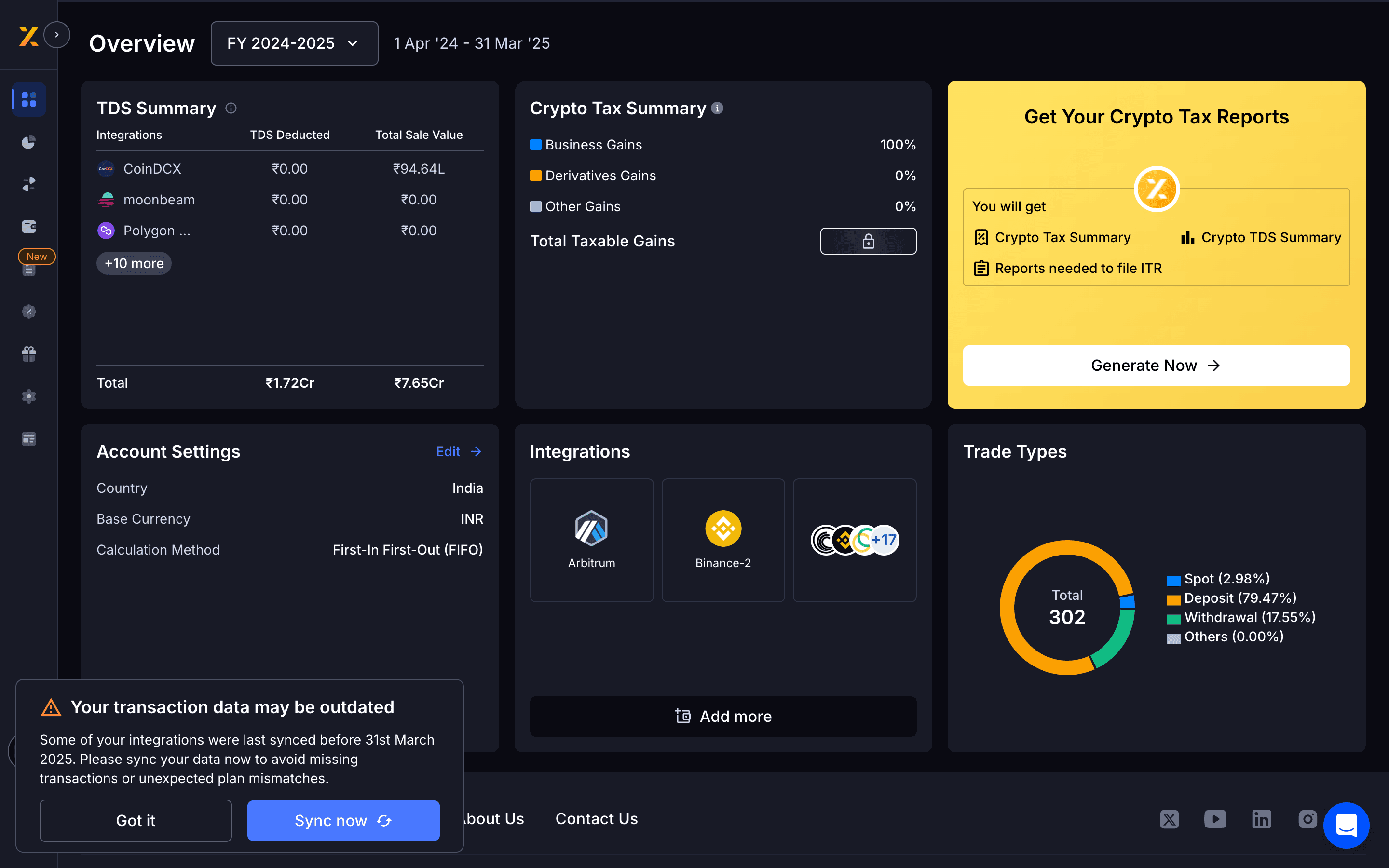 Transactions Out of Sync Screenshot