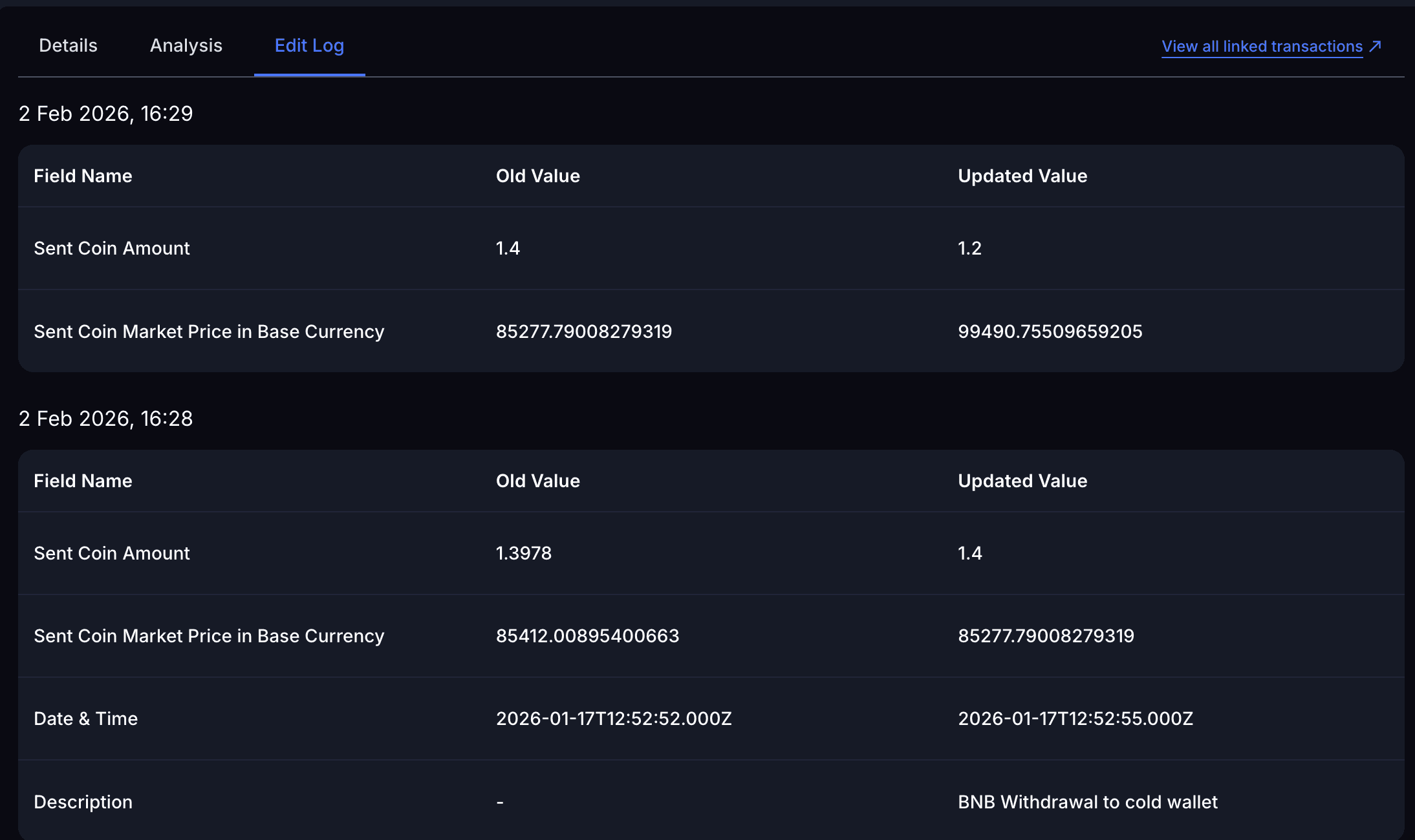 Transaction Edit History